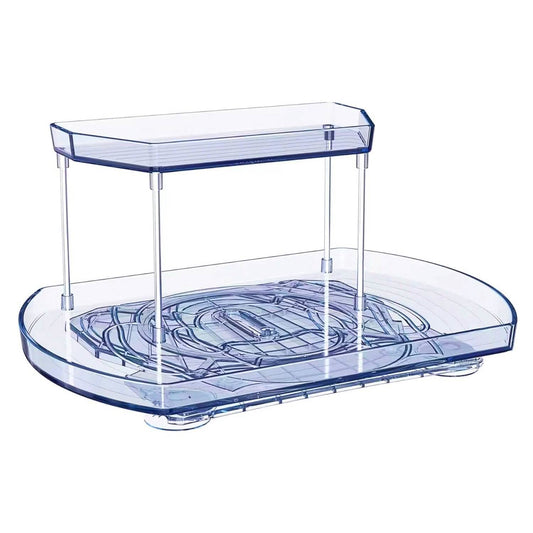 2-Tier Turntable Organizer Rectangular Refrigerator Spinner Storage Rack with 360° Rotatable Slide Rail DailySale