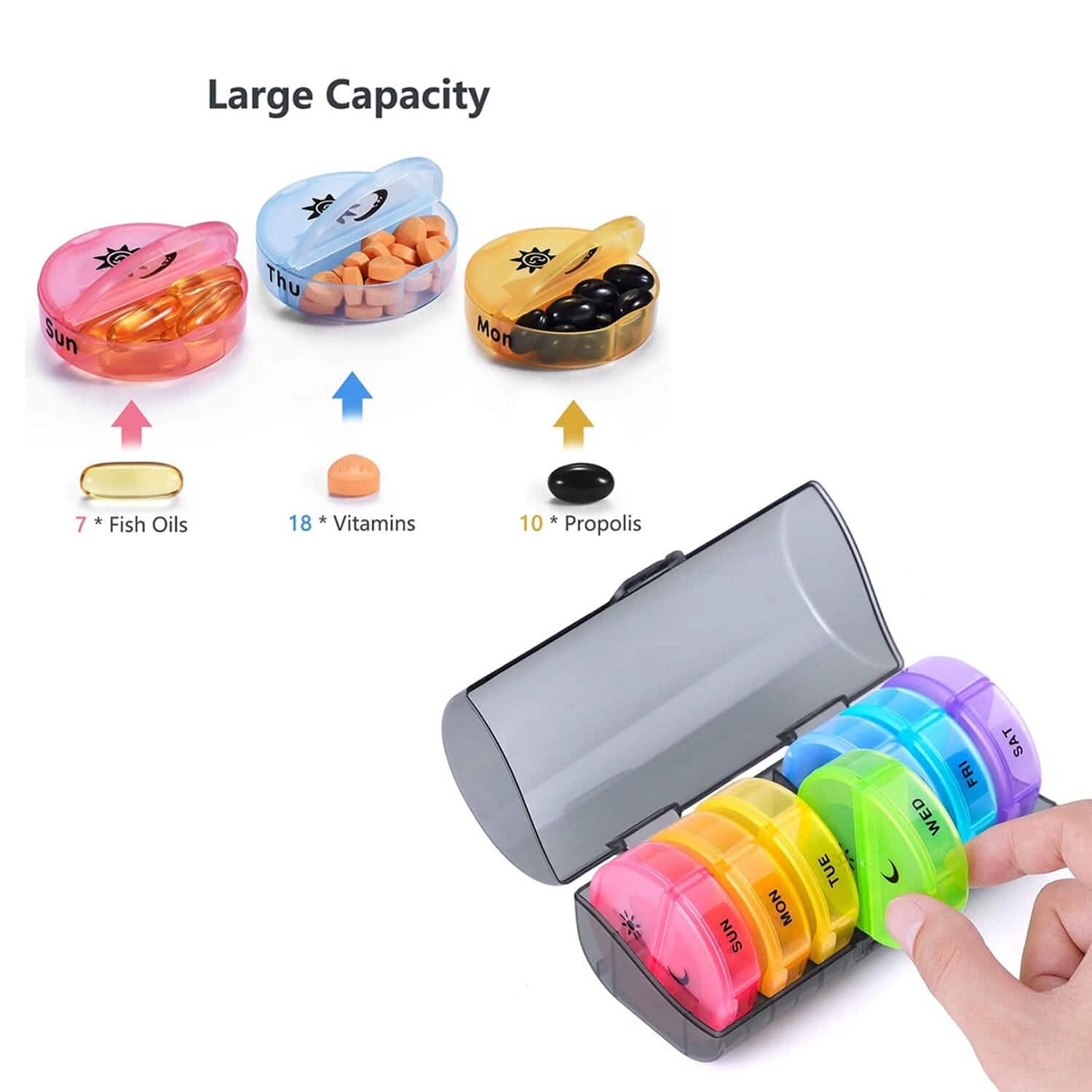 2 Times A Day AM PM Weekly Pill Organizer Large Daily Pill Box With Black Case For Travel DailySale
