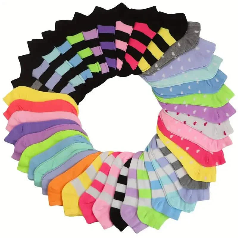20-Pairs: Candy Color Socks, Casual & Breathable Low Cut Ankle Socks, Women's Stockings & Hosiery DailySale