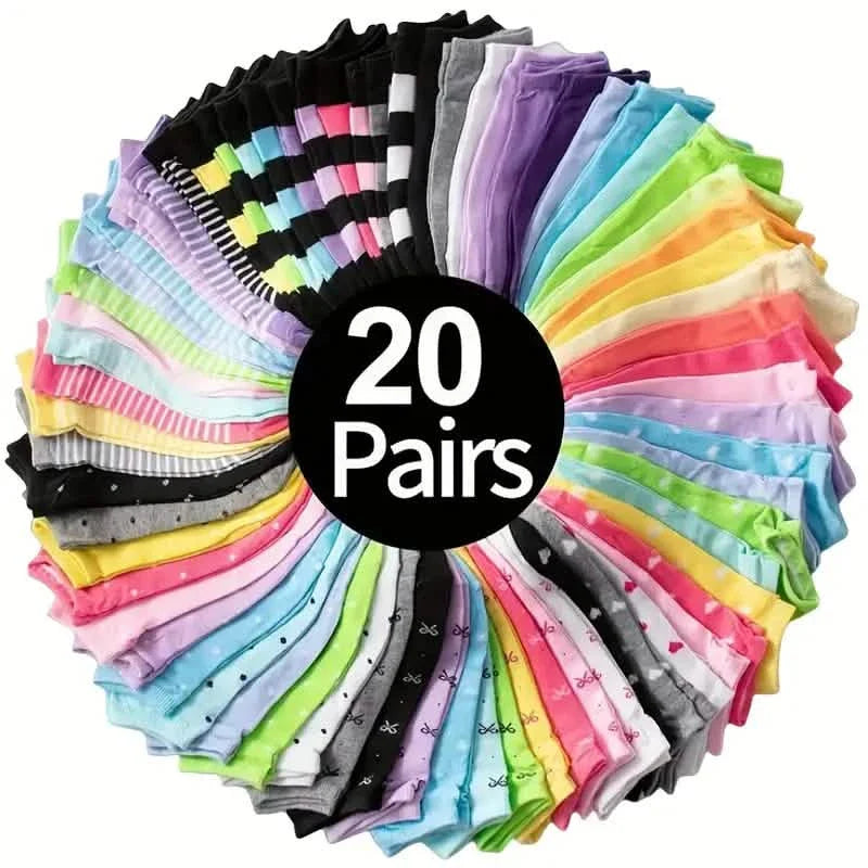 20-Pairs: Candy Color Socks, Casual & Breathable Low Cut Ankle Socks, Women's Stockings & Hosiery DailySale