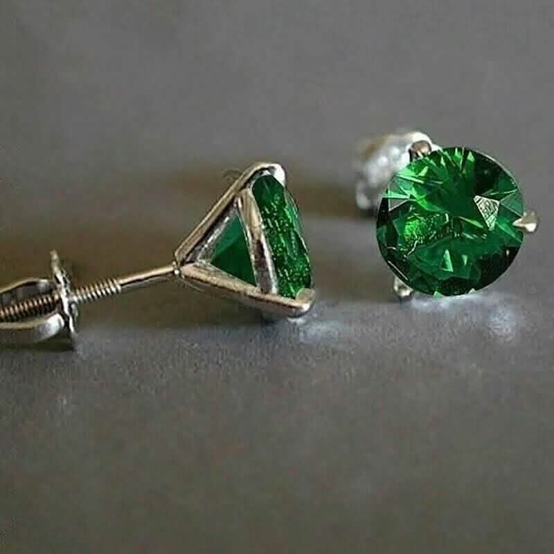 2.00 Ct Round Cut Natural Emerald Solitaire Stud Earrings 14k White Gold DailySale