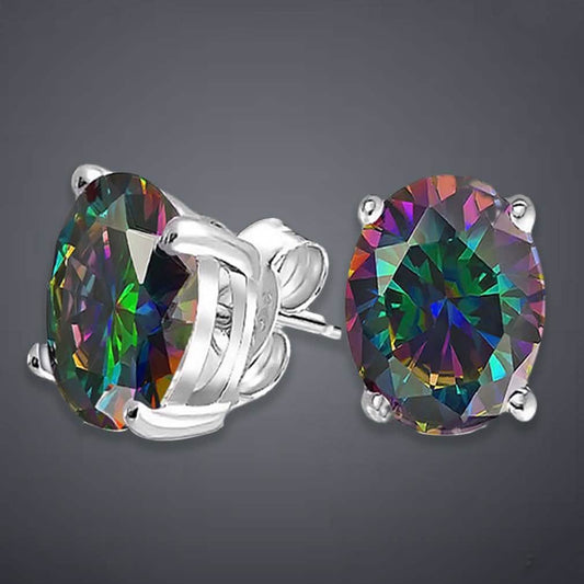2.00 CTTW Genuine Rainbow Topaz Oval Cut Sterling Silver Studs DailySale