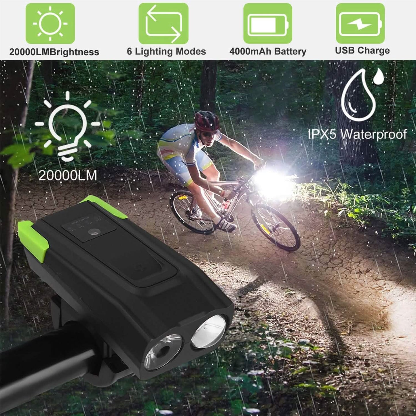 20000LM Bike Front Light with 120dB Loud Horn DailySale