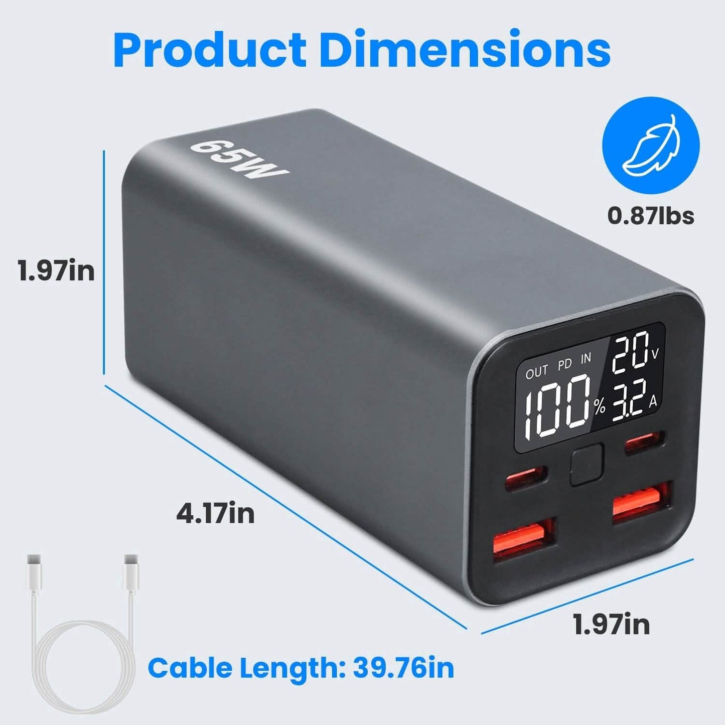 20000mah 65W USB-C PD Laptop Power Bank Fast Charging DailySale