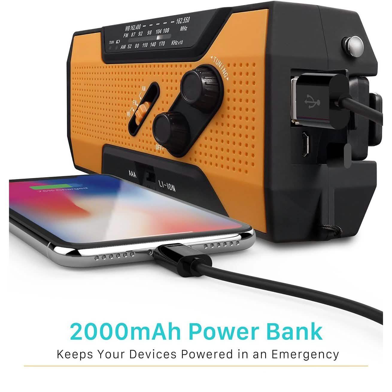 2000mAh NOAA Emergency Weather Radio Portable Power Bank with Solar Charging DailySale