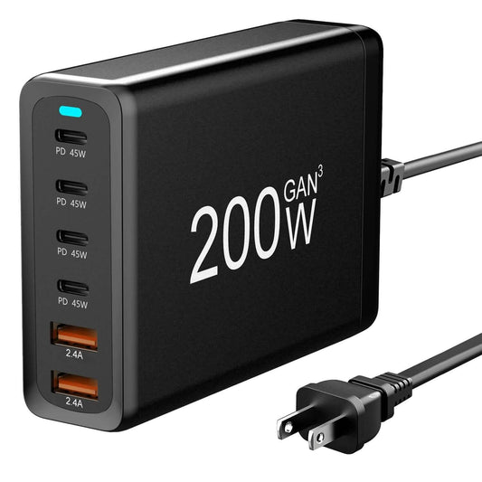 200W Fast Wall Charger with 6 Charging Ports Desktop USB Charging Station DailySale