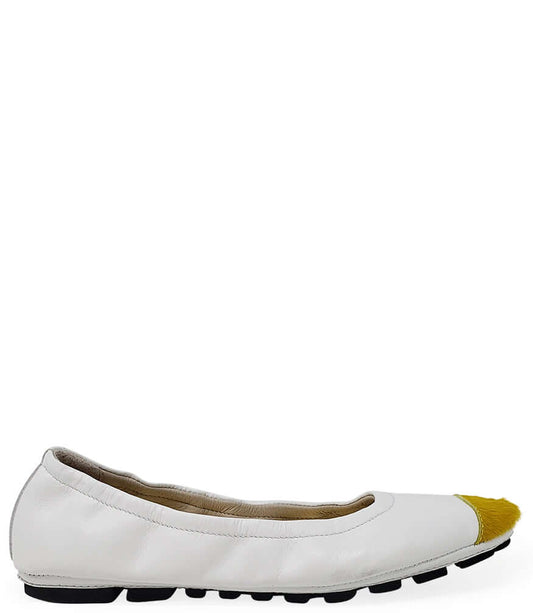 White and Yellow Calf Hair Tip Ballet Flat Madison Maison