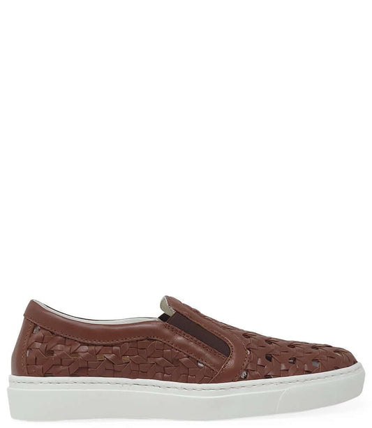 Tan Leather Woven Sneaker Madison Maison