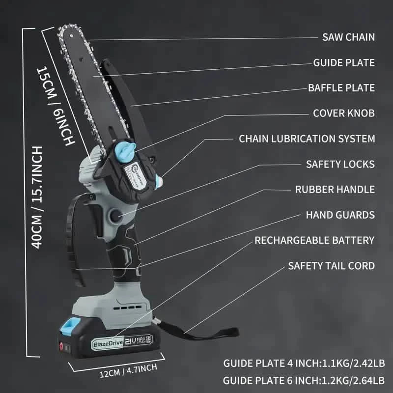 21V 4-6 Inch Cordless Chainsaw Kit with Built-in Lubrication, Battery and Charger DailySale