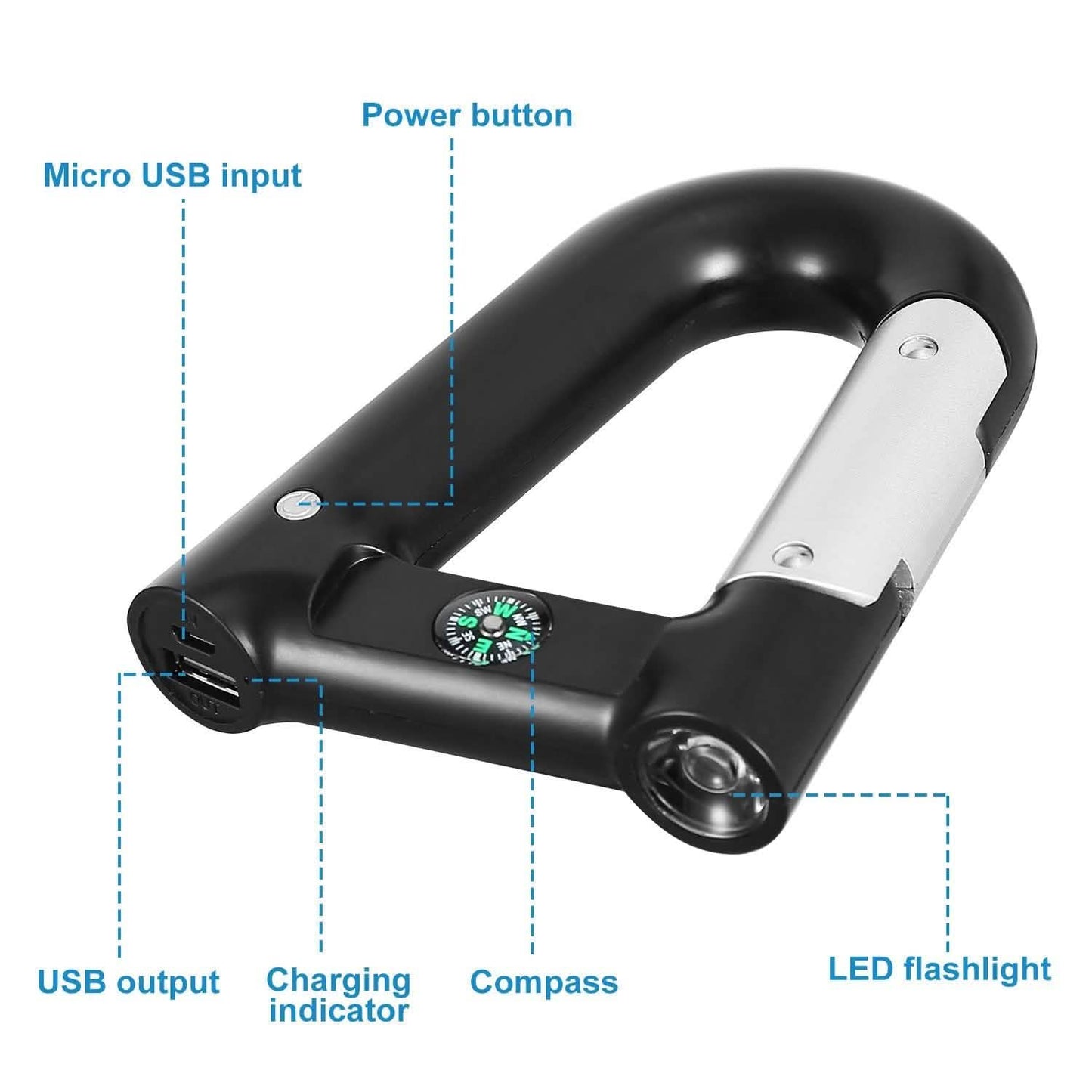 2200 mAh Powerbank with Emergency Flashlight Compass Carabiner-Shaped DailySale