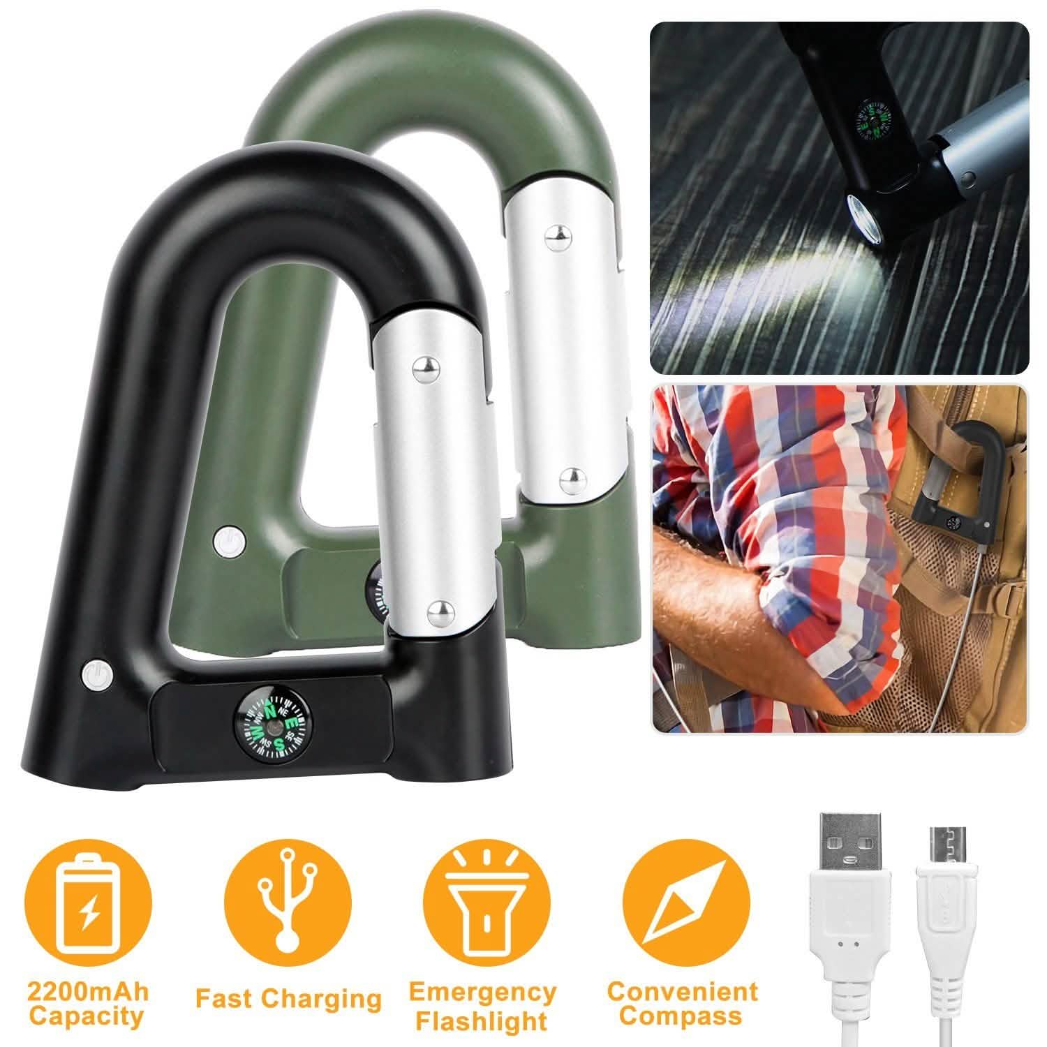 2200 mAh Powerbank with Emergency Flashlight Compass Carabiner-Shaped DailySale