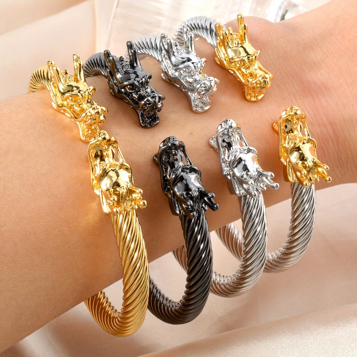 Double Dragon Copper Bracelet – Rock & Hip-Hop Style, Unisex DailySale
