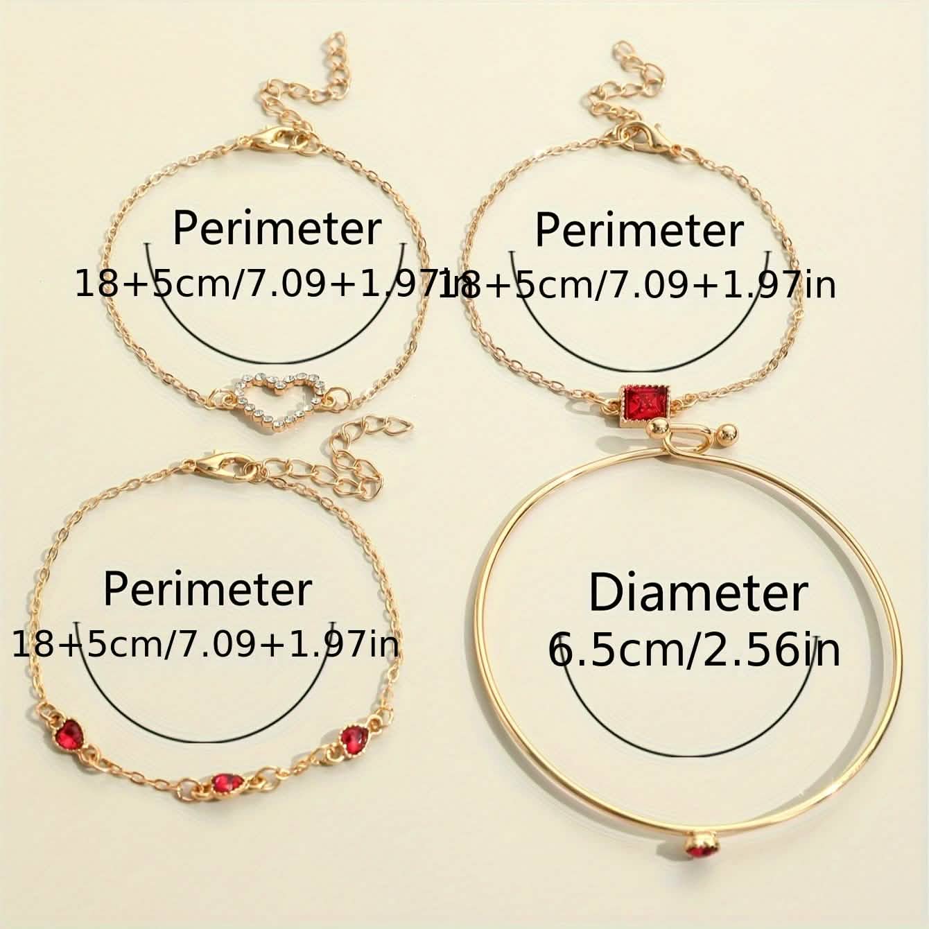 4pcs Rhinestone Alloy Bracelet Set – Minimalist Heart & Square Design DailySale