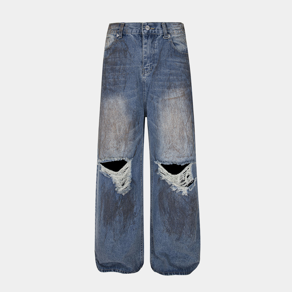 Destroyed Dirty Wash Denim Jeans - Grunge Aesthetic Distressed | LuxuryUrbanwear - Luxuryurbanwear