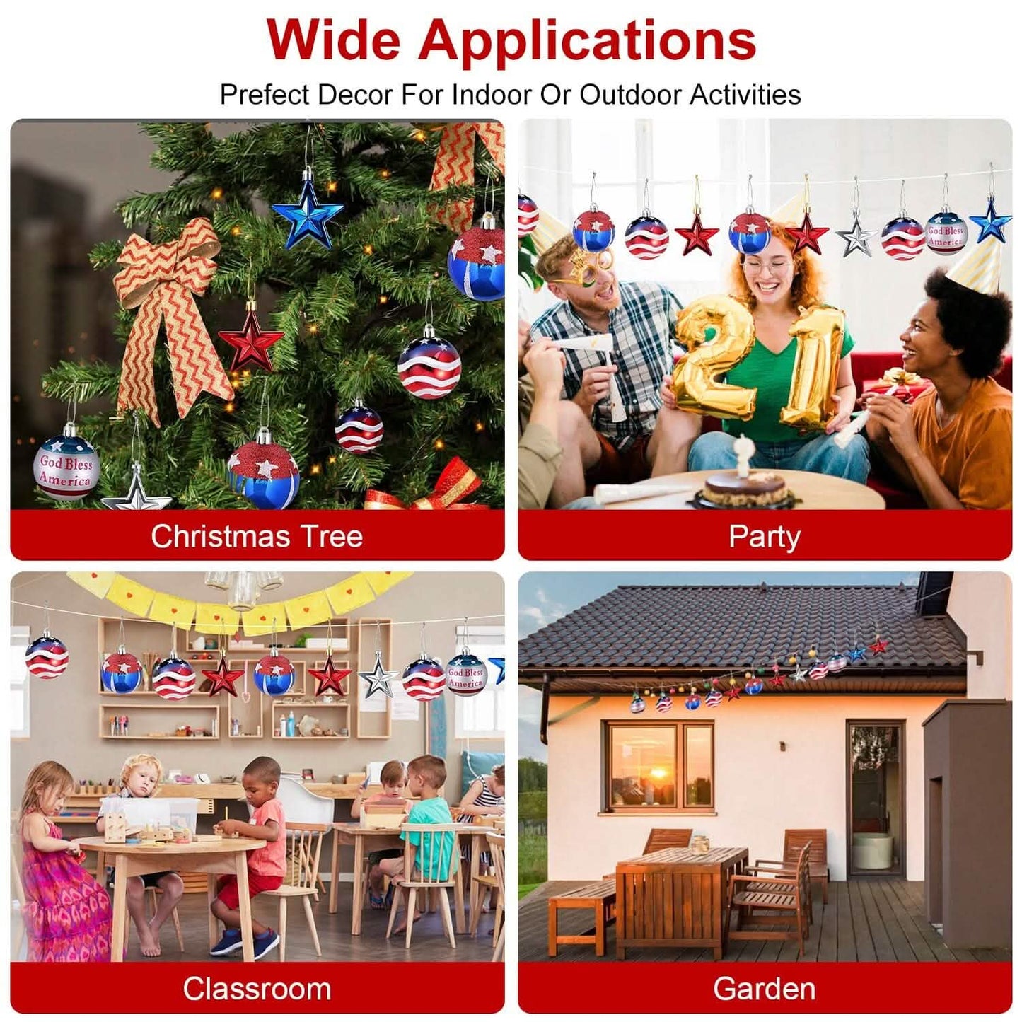 24-Pieces Set: Hanging Ornaments Ball Star Patriotic DailySale