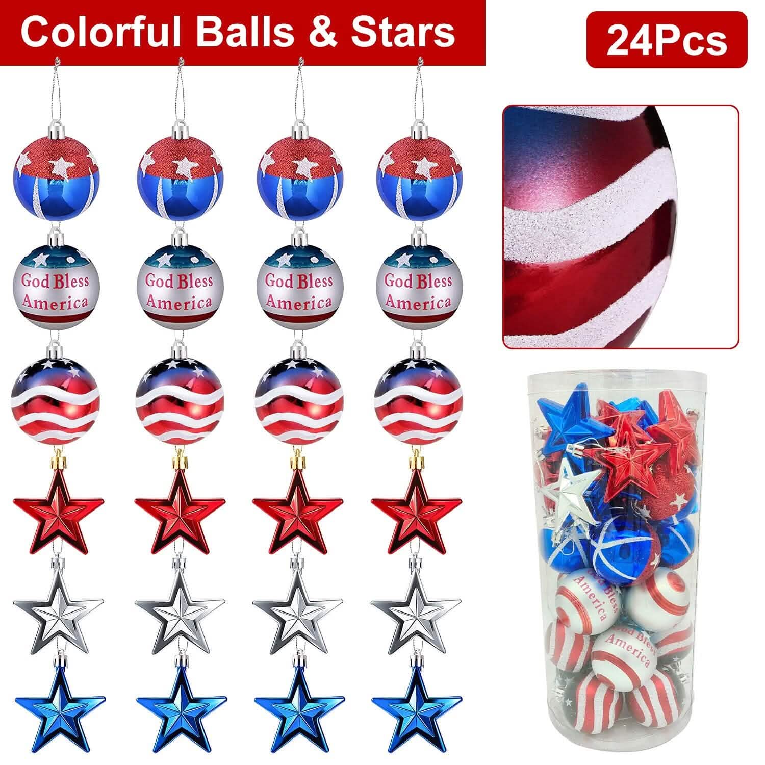 24-Pieces Set: Hanging Ornaments Ball Star Patriotic DailySale
