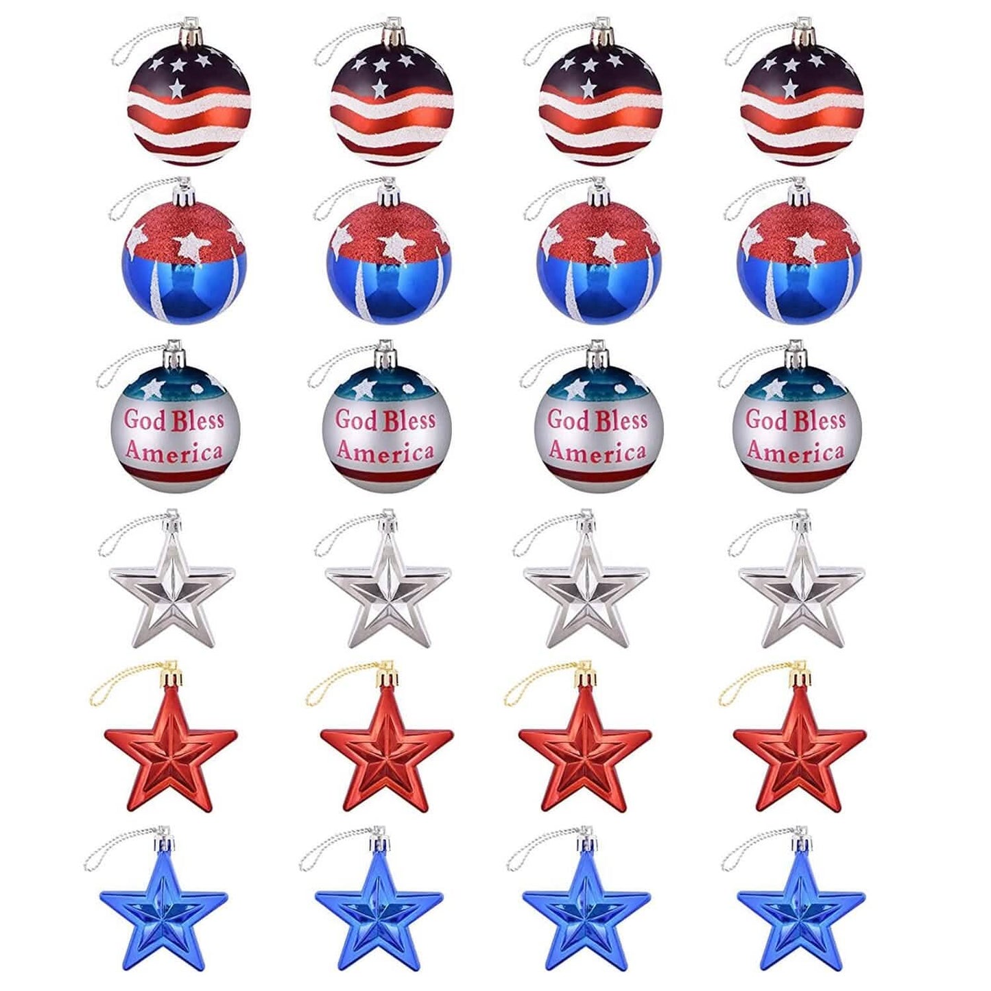 24-Pieces Set: Hanging Ornaments Ball Star Patriotic DailySale