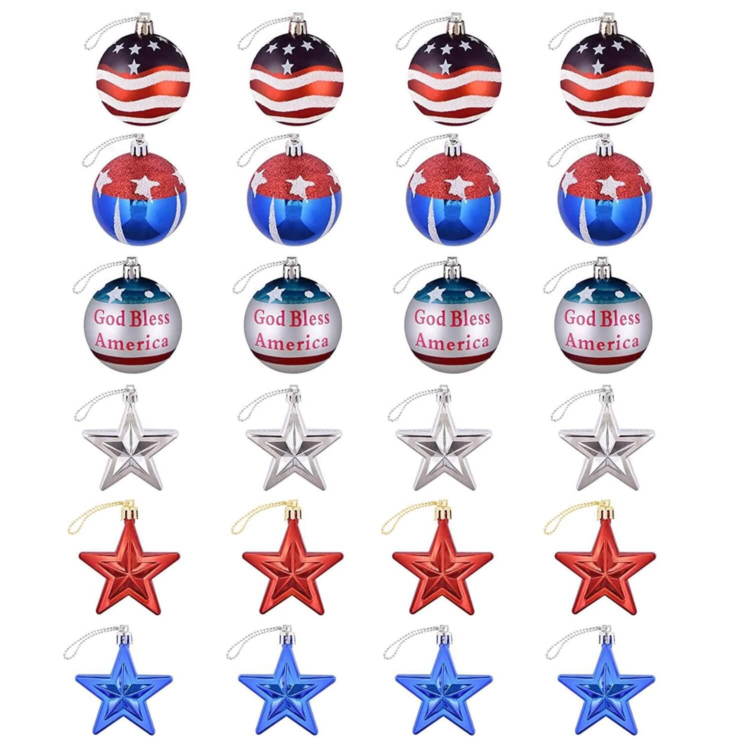 24-Pieces Set: Hanging Ornaments Ball Star Patriotic DailySale