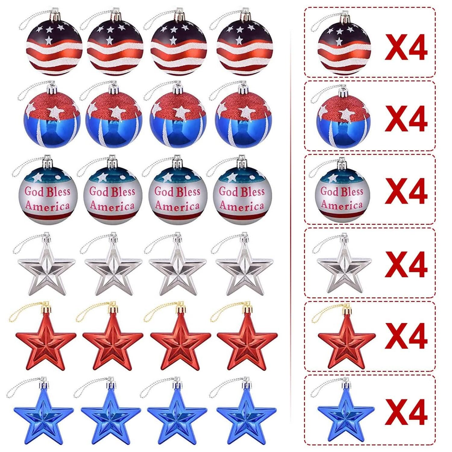 24-Pieces Set: Hanging Ornaments Ball Star Patriotic DailySale