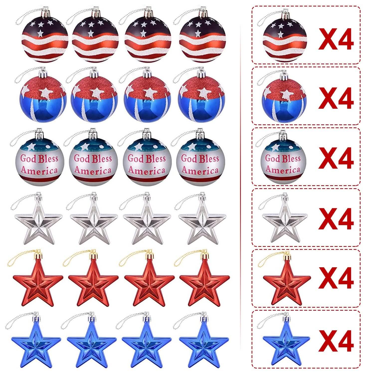 24-Pieces Set: Hanging Ornaments Ball Star Patriotic DailySale