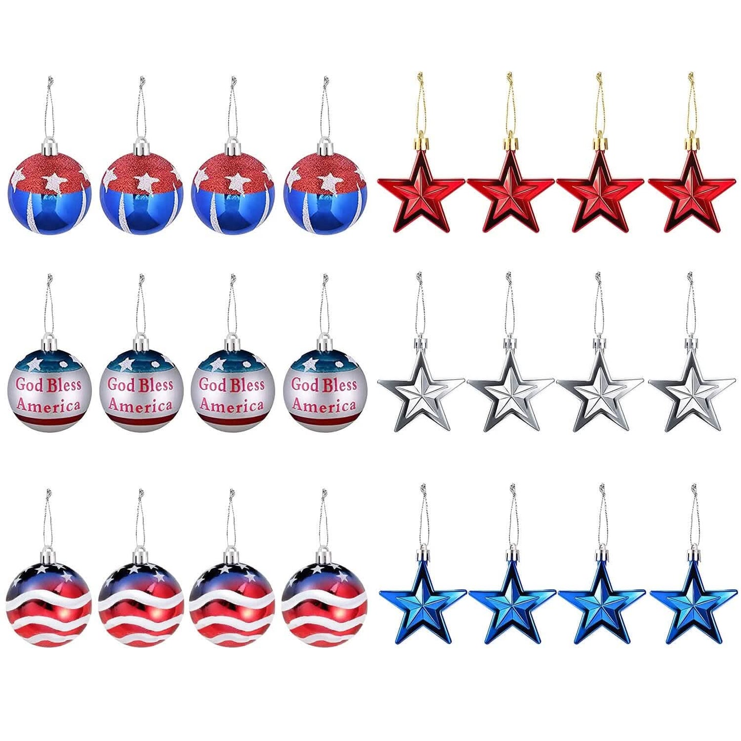 24-Pieces Set: Hanging Ornaments Ball Star Patriotic DailySale