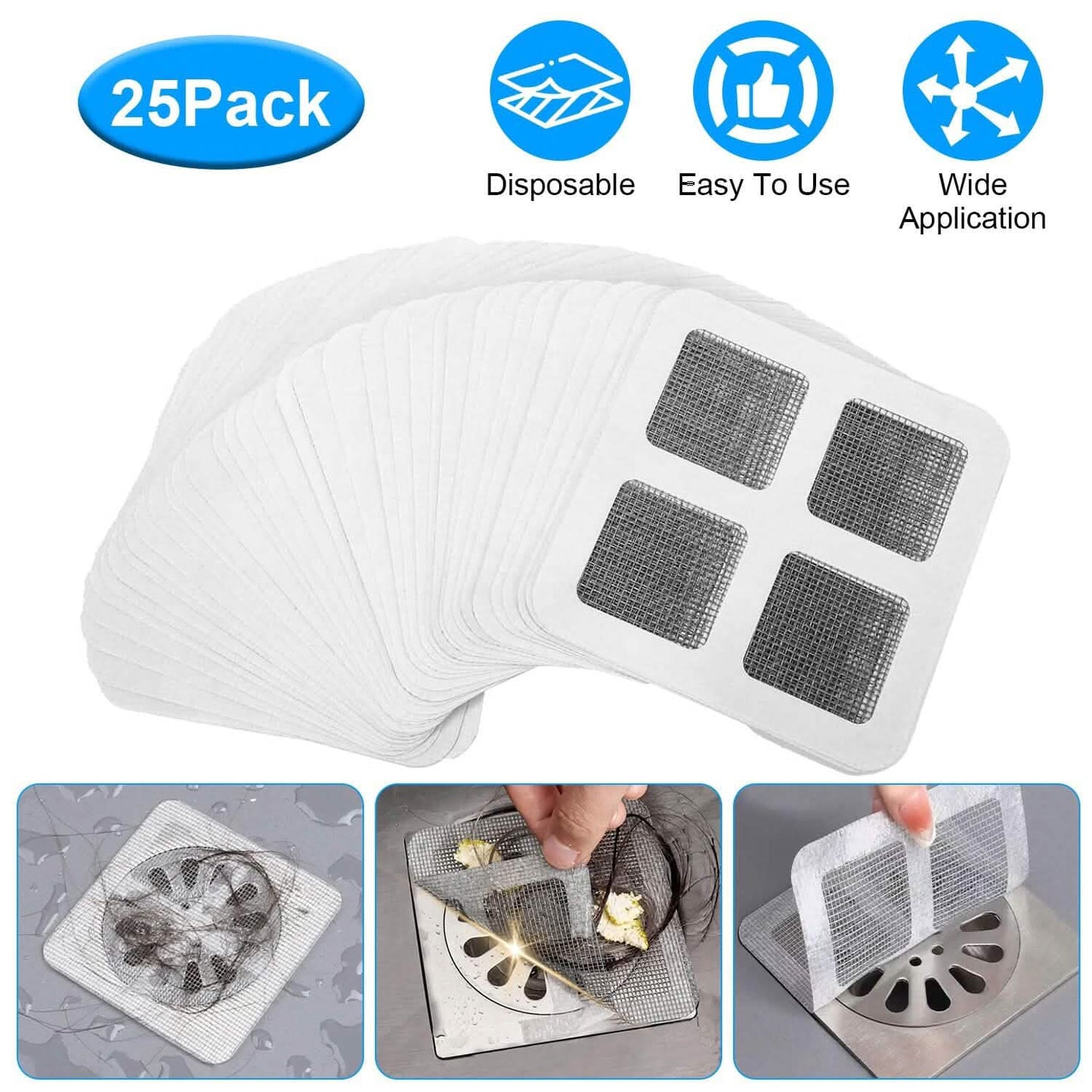 25-Pack:  3.94 x 3.94" Disposable Floor Drain Sticker Hair Catcher DailySale