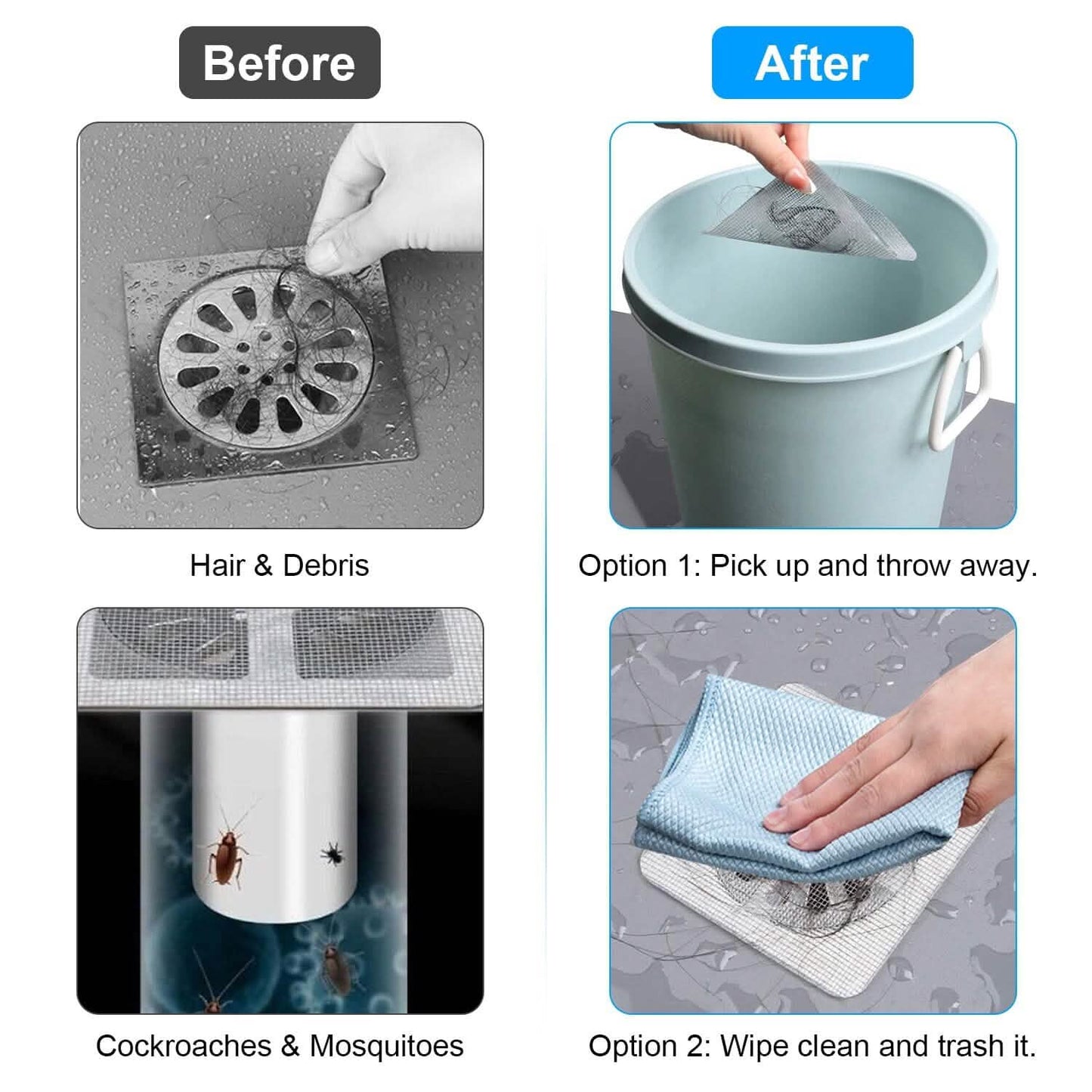 25-Pack:  3.94 x 3.94" Disposable Floor Drain Sticker Hair Catcher DailySale