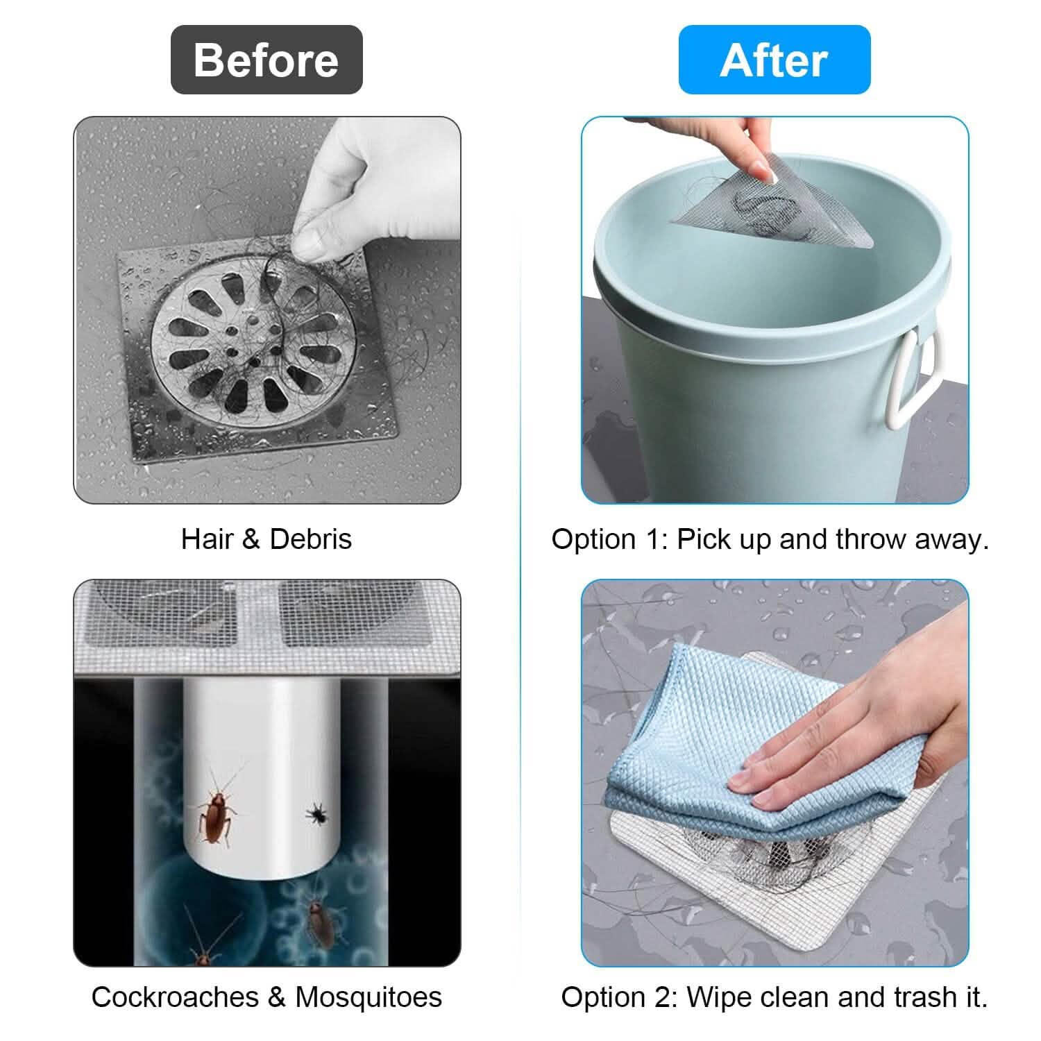 25-Pack:  3.94 x 3.94" Disposable Floor Drain Sticker Hair Catcher DailySale