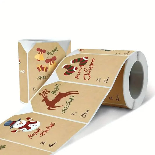 250 Pieces/Roll Christmas Stickers - 2x3 Kraft Paper Tree Socks Snowman Elk Merry Christmas DailySale