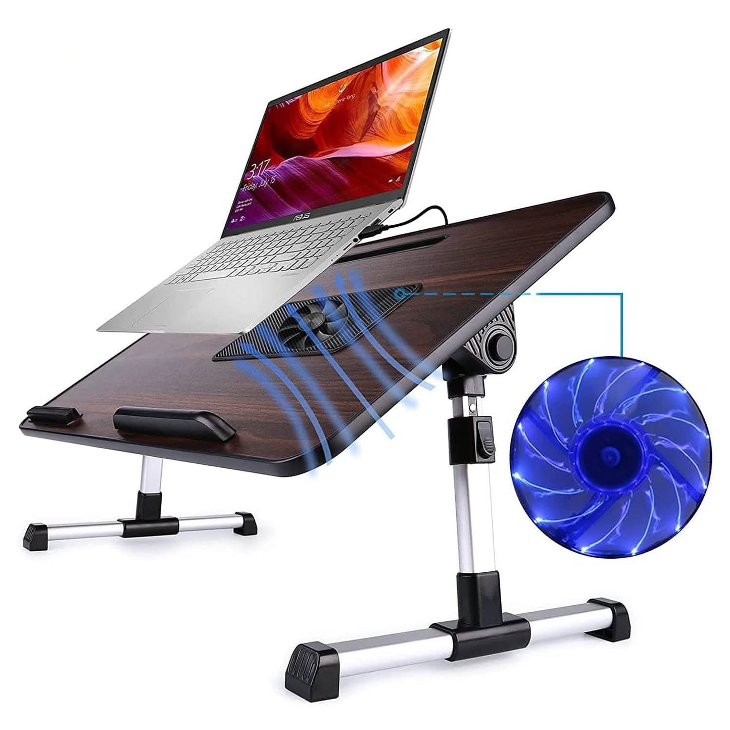 26.6 Foldable Adjustable Laptop Tray Stand Desk with CPU Cooling Fans & Mouse Pad DailySale