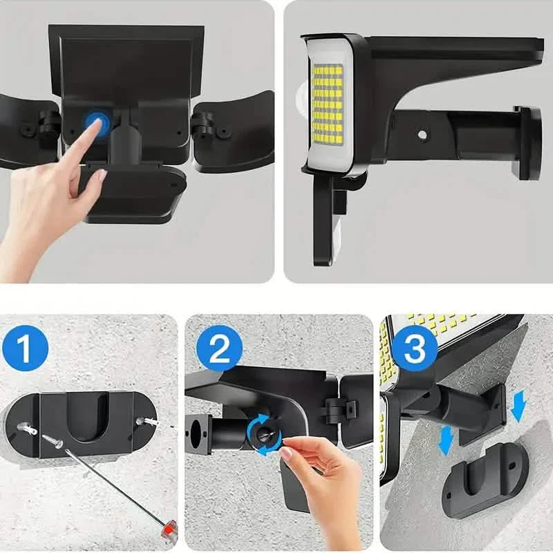 278LEDs 3000LM Motion Sensor 6500K Solar Powered, 4 Heads Security Flood, 300° Wide Angle Wall With 3 Modes DailySale