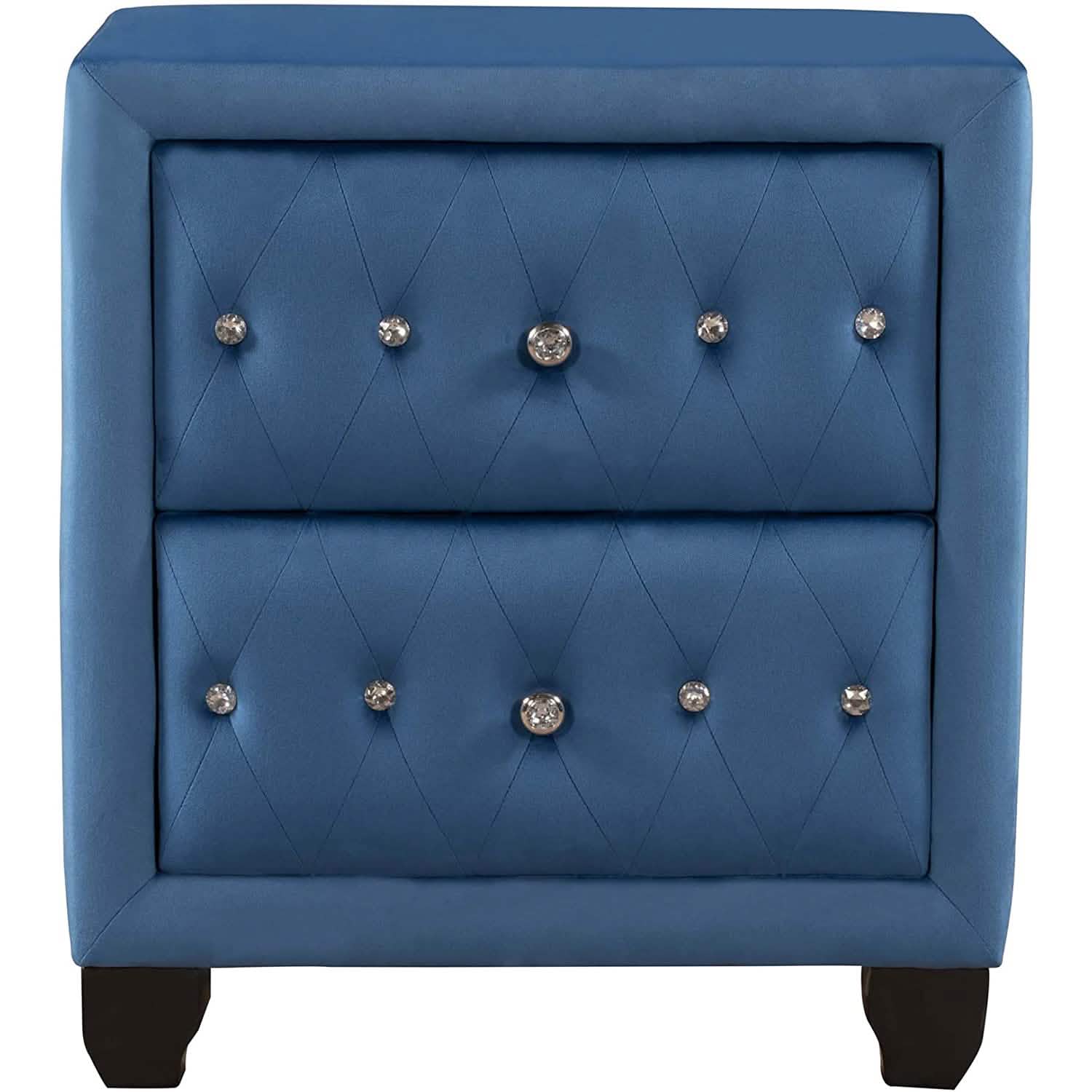 27.9" Tall Bedside Table Blue Upholstered Velvet 2-Drawer Nightstand DailySale
