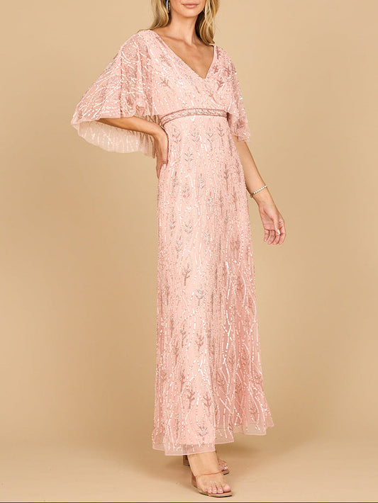 Beaded Gown with Half Cape Lara New York