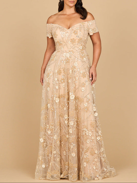 Off Shoulder A-Line Floral Gown | 28882 Lara New York