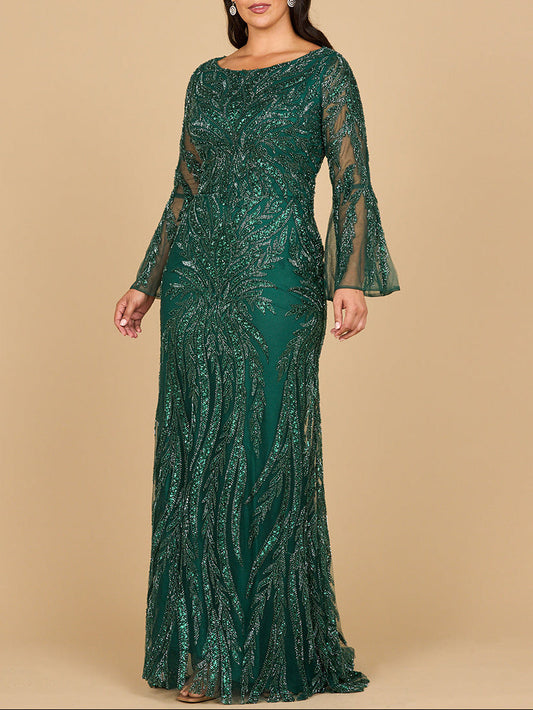 Lara 28887 - High Neck Beaded Dress with Bell Sleeves Lara New York
