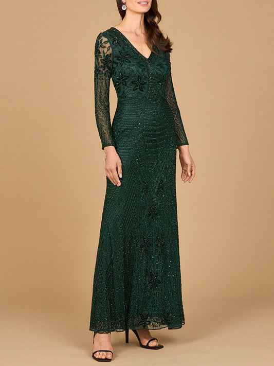 Long Sleeve Beaded Maxi Gown Lara New York