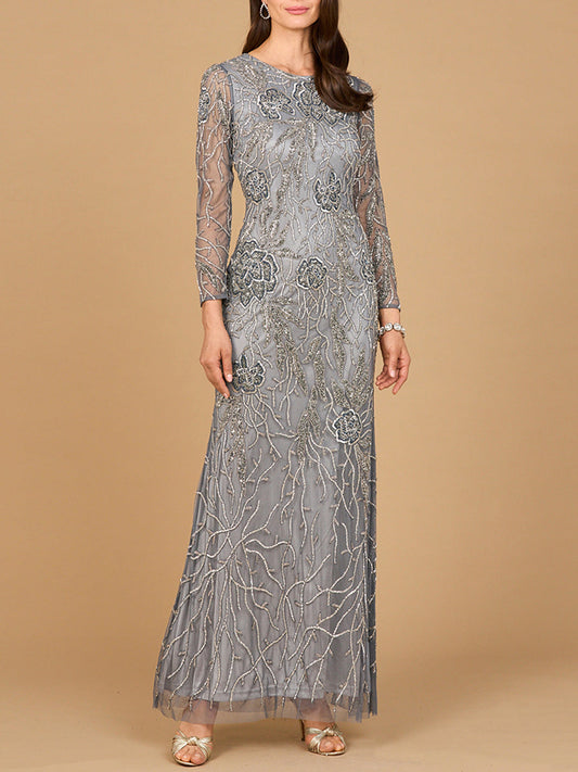 High Neck, Long Sleeve Beaded Gown | 28889 Lara New York