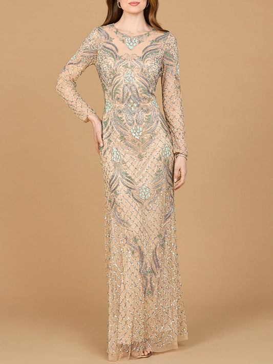 Long Sleeve Beaded Gown Lara New York