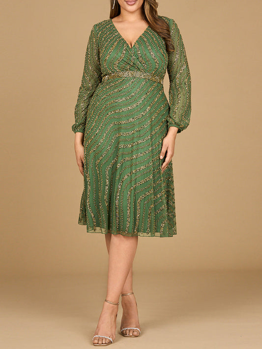 Beaded Midi Dress with Long Sleeves Lara New York