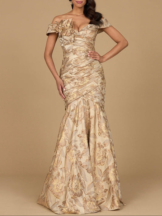 Off Shoulder Brocade Mermaid Gown Lara New York