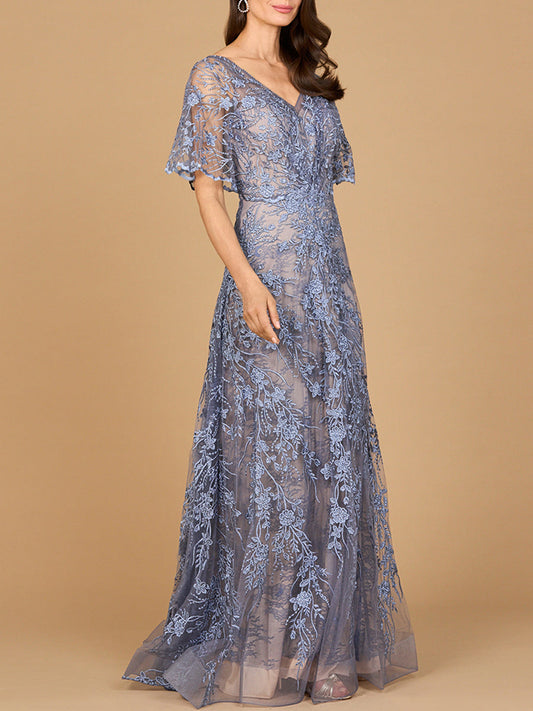 Elegant Cape Sleeve A-line Gown Lara New York