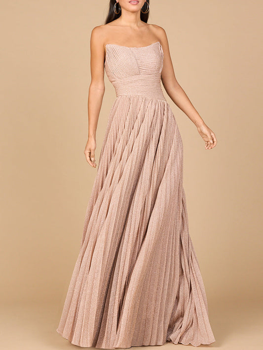 Flowing Pleated, Strapless Dress Lara New York