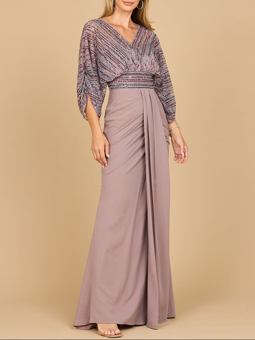 Lara 28950- Draped Skirt Gown with Cape Sleeves Lara New York