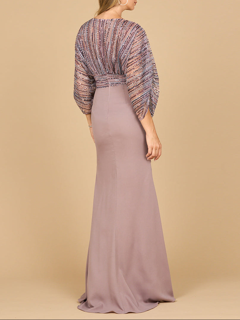 Lara 28950- Draped Skirt Gown with Cape Sleeves Lara New York