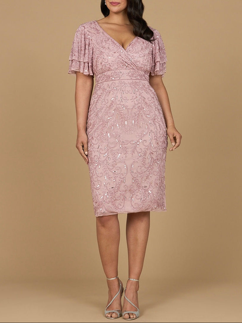 Beaded Midi Dress with Cape Sleeves Lara New York