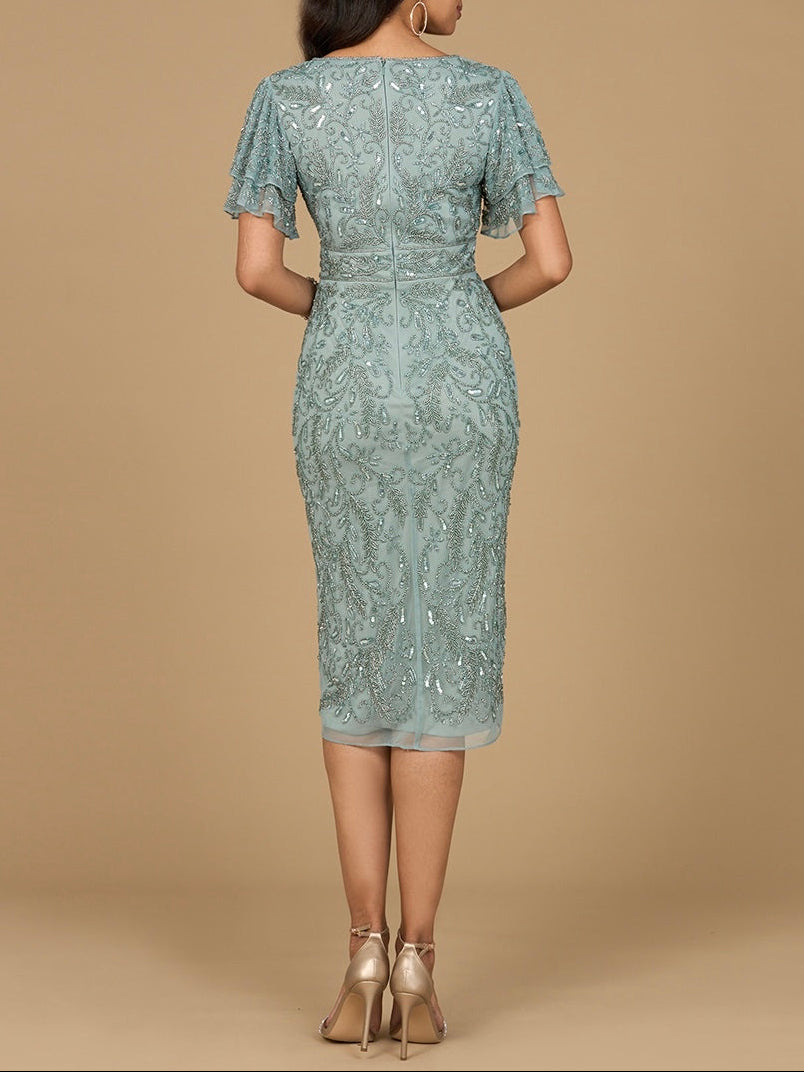 Beaded Midi Dress with Cape Sleeves Lara New York