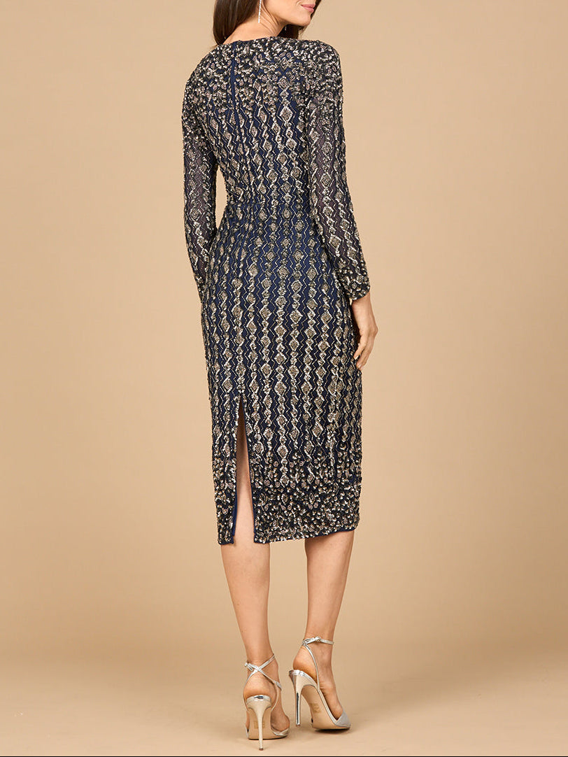 Beaded Midi Dress with Long Sleeves Lara New York