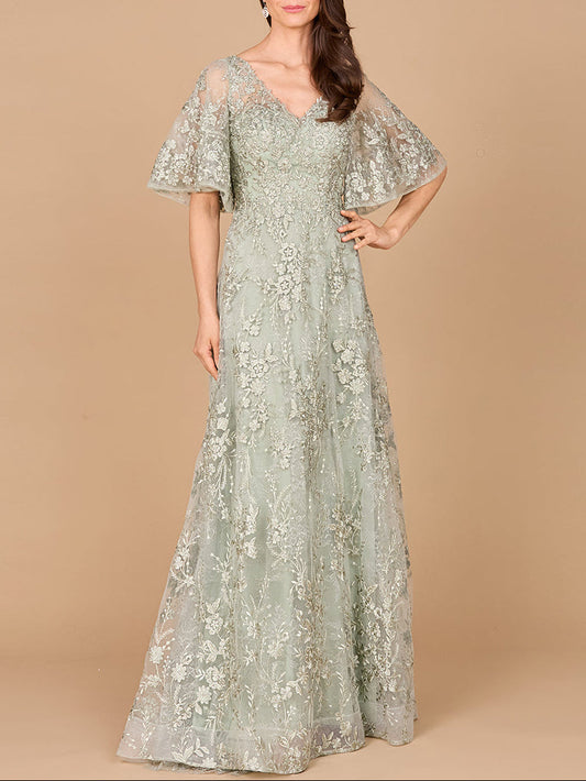 V-neck, Cape Sleeve Gown Lara New York