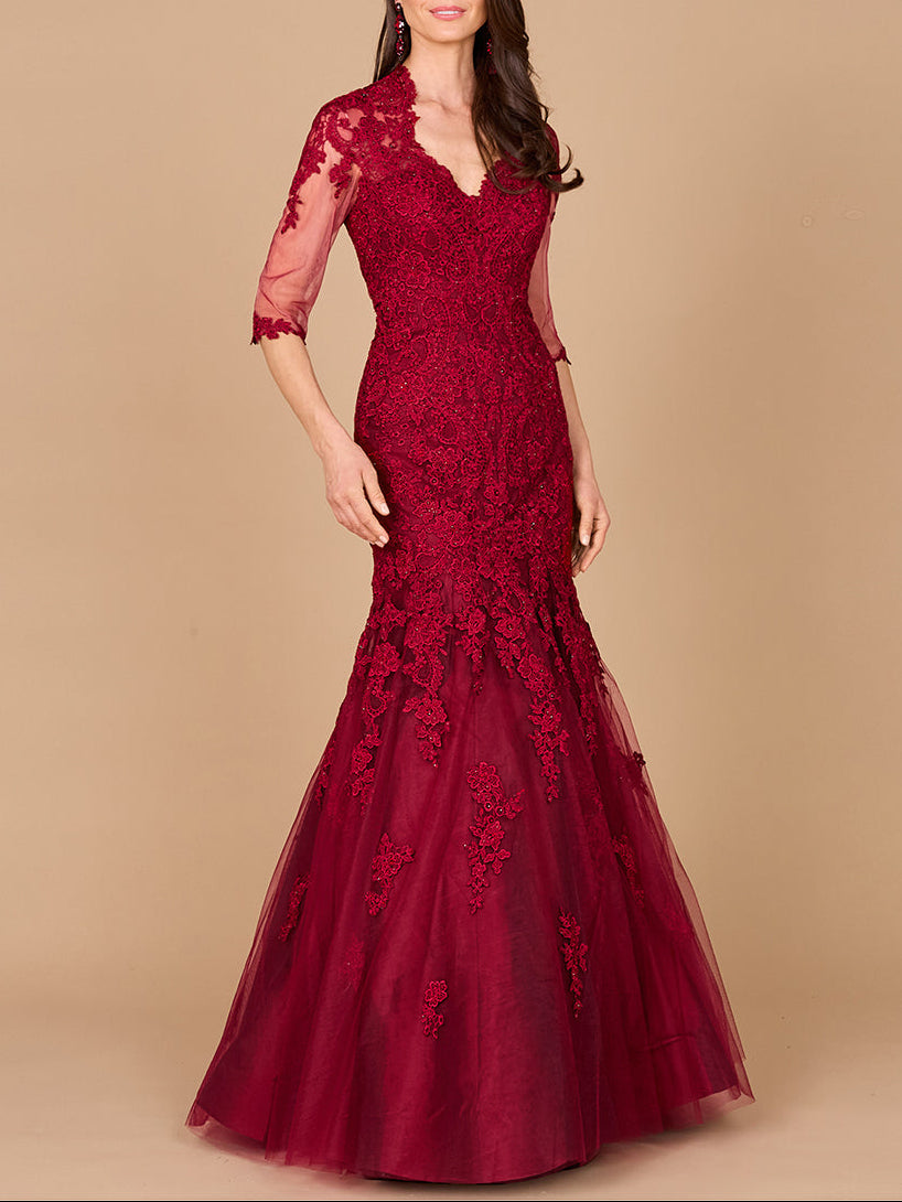 Long Sleeve, Mermaid Lace Gown Lara New York