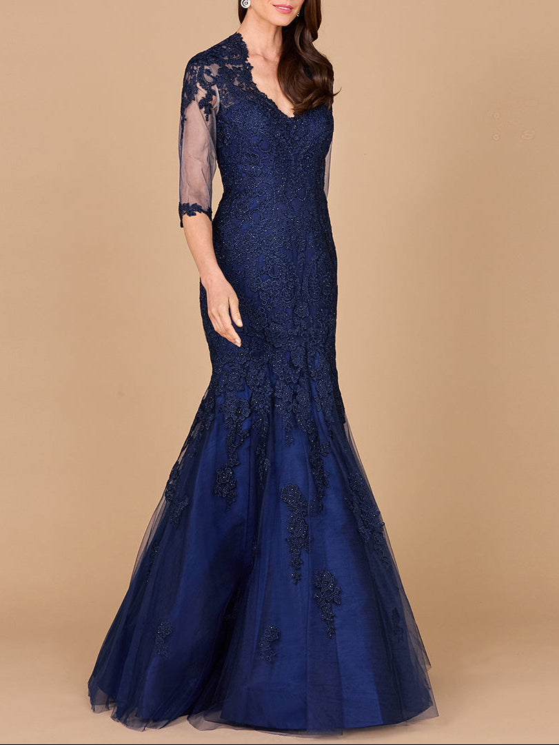 Long Sleeve, Mermaid Lace Gown Lara New York